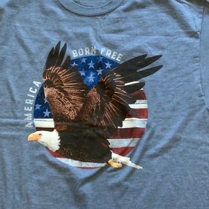 BORN FREE AMERICA Eagle Patriotic Blue Tee Shirt Short Sleeve XL